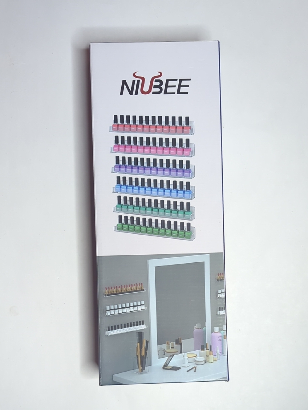 Niubee Nail Polish Rack Wall Mounted Acrylic Shelf Organizer Display - New
